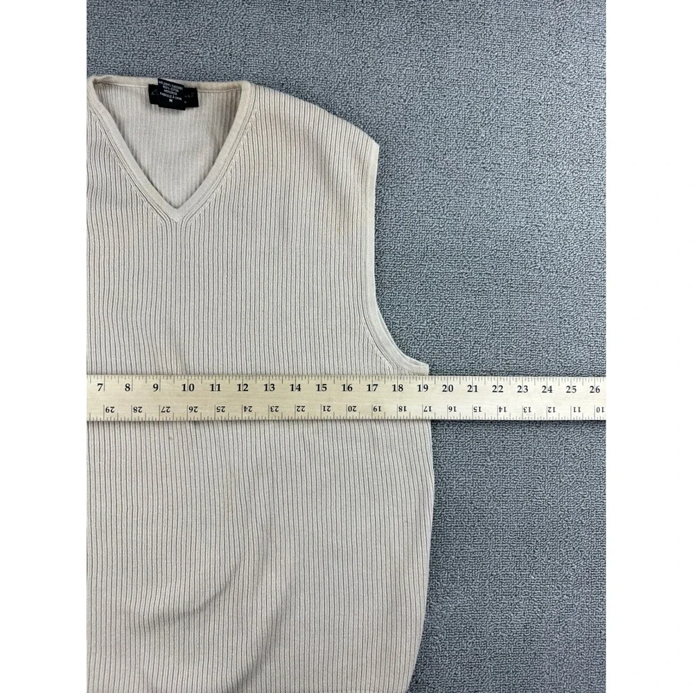 Eddie Bauer Sweater Vest Men M Cream Beige‎ 100% Mercerized Cotton Ribbed V-Neck